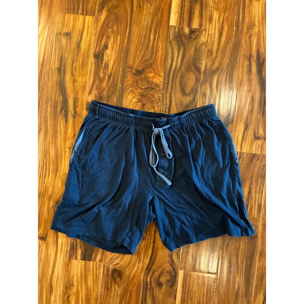 Hanes X-Temp Mens Navy Blue Cotton Knit Lounge Sleep Shorts Size Large L Pocket